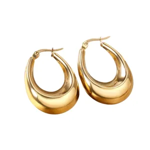 18k Gold PVD Elliptical Drop Oval Hoop Sml Earrings