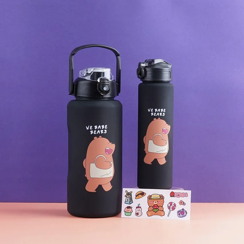 2 PC Bare Bears Black Water Bottle Set