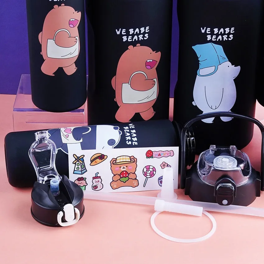 2 PC Bare Bears Black Water Bottle Set