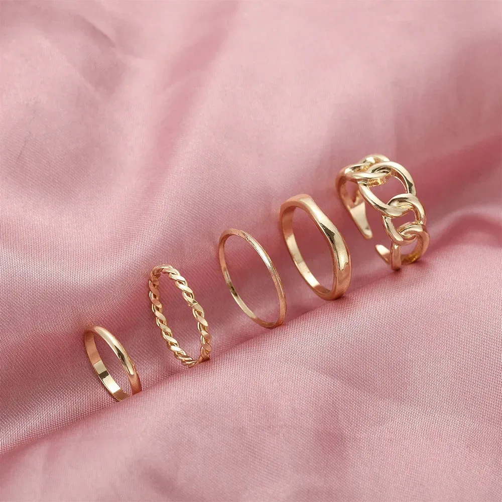 5-Piece Set of Chain Shape Personalized Ring