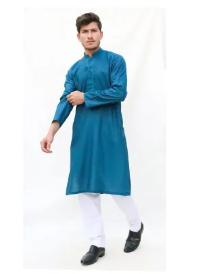 AM Men's Festive Embroidery Kurta Sea Blue