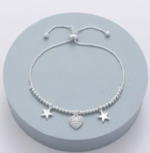 Beaded Diamante Heart & Star Charm Bracelet