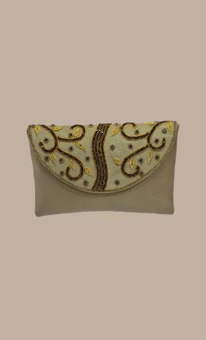 Beige Stone Work Embroidered Clutch