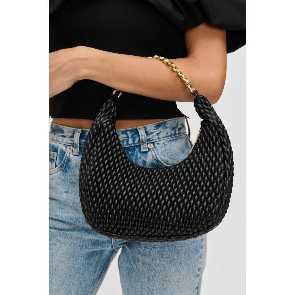 Black Woven Bag with Gold Chain Strap