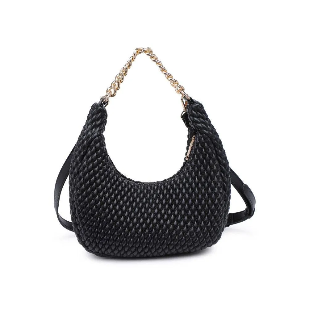 Black Woven Bag with Gold Chain Strap