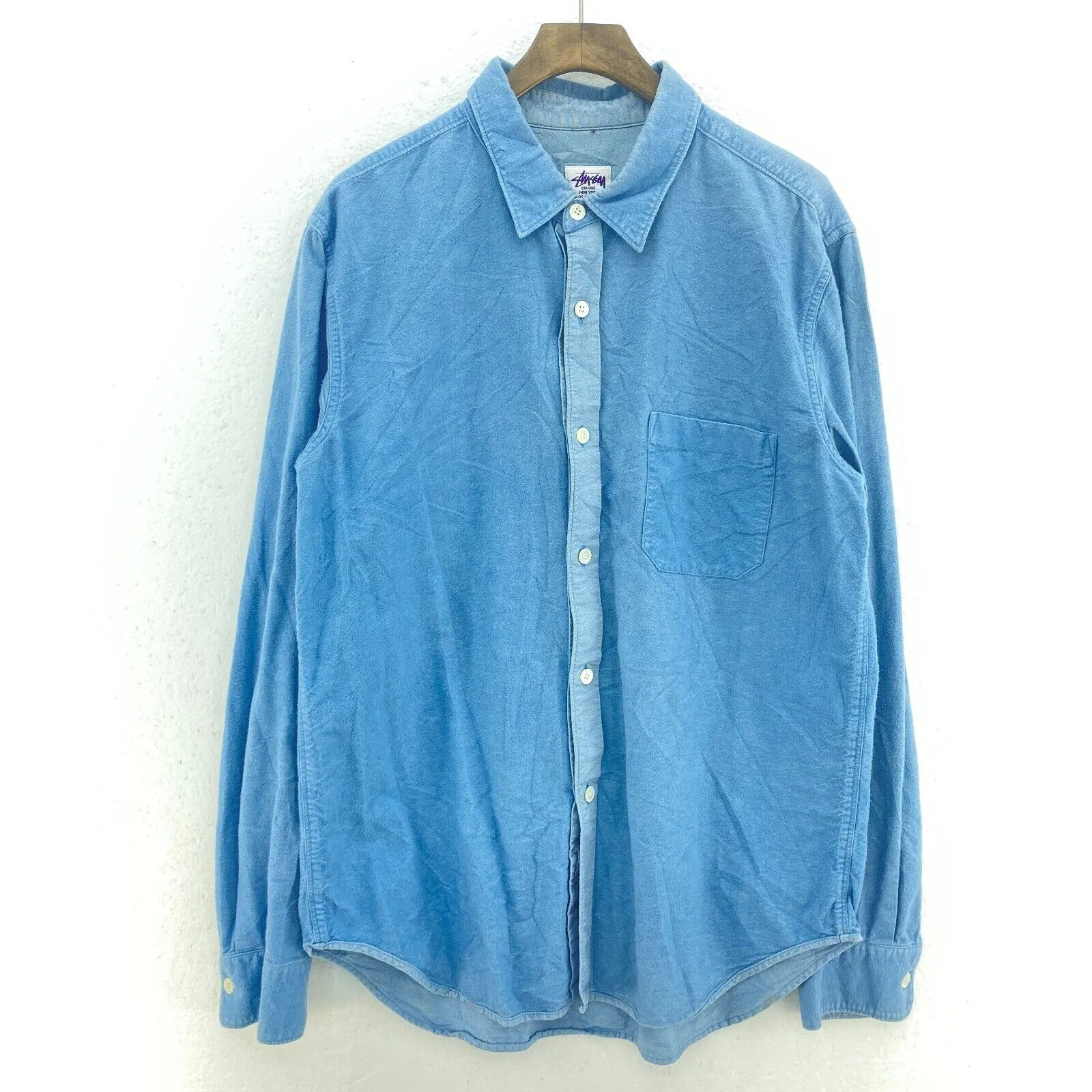 Blue Vintage Shirt Size XL Button Up Single Pocket