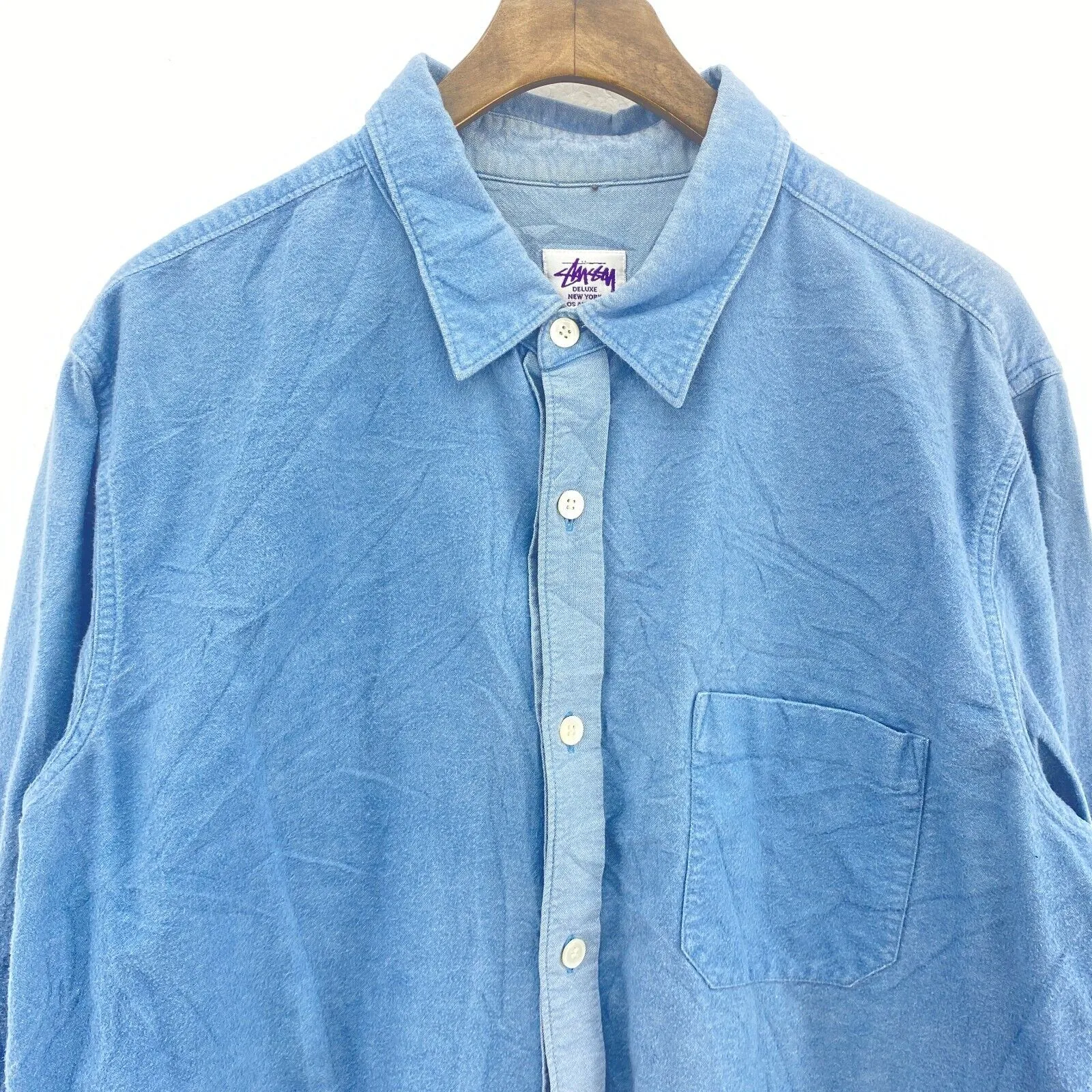 Blue Vintage Shirt Size XL Button Up Single Pocket