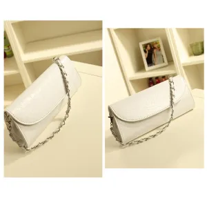 Crocodile Pattern Chain Small Handbag/ Shoulder Crossbody Handbag/ Wallet White