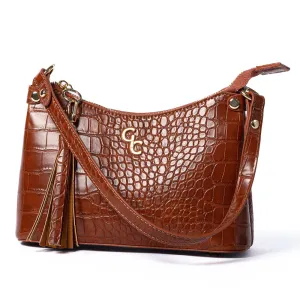 Galway Crystal Fashion Mini Shoulder Bag Tan Croc Detail