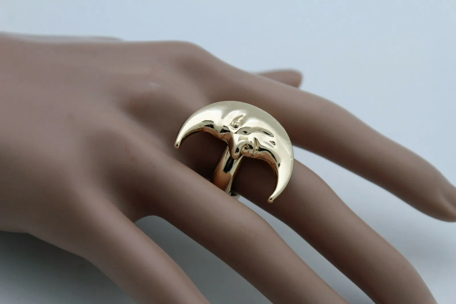 Gold Crescent Moon Man in the Moon Smiling Ring