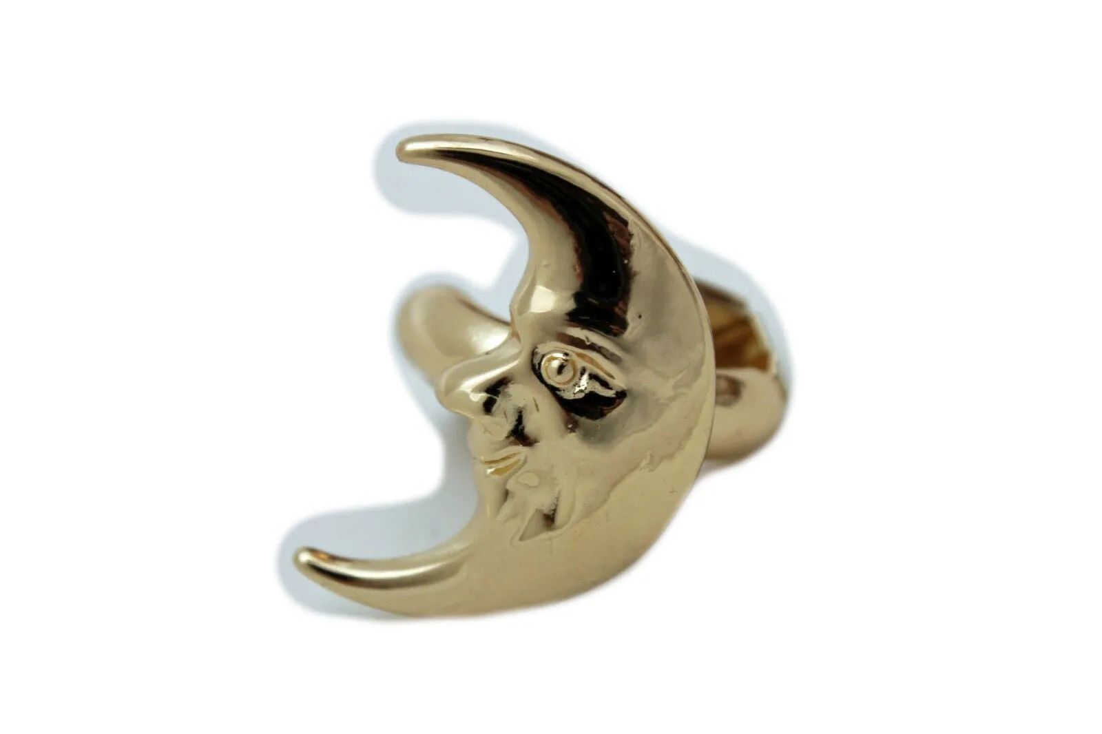 Gold Crescent Moon Man in the Moon Smiling Ring