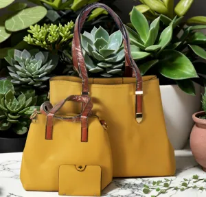 H1572 - Yellow 3pc Fashion Handbag Set