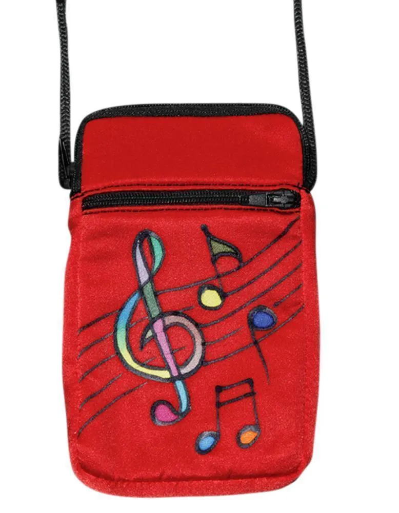 Hand-Painted Silk Cell Phone Mini-Purse - Music