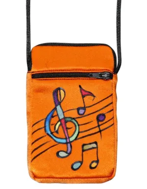 Hand-Painted Silk Cell Phone Mini-Purse - Music