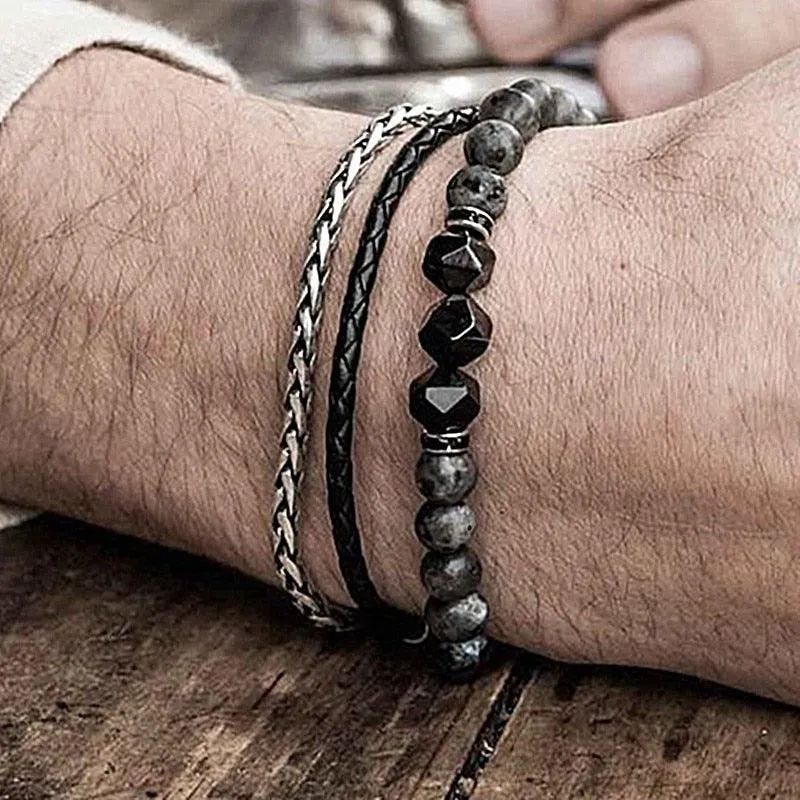 Handmade Luxury Classic Men's Bracelet, 8MM Labradorite Nature Charm Punk Rock Men's Bracelet, Chain Jewelry Friendship Gifts