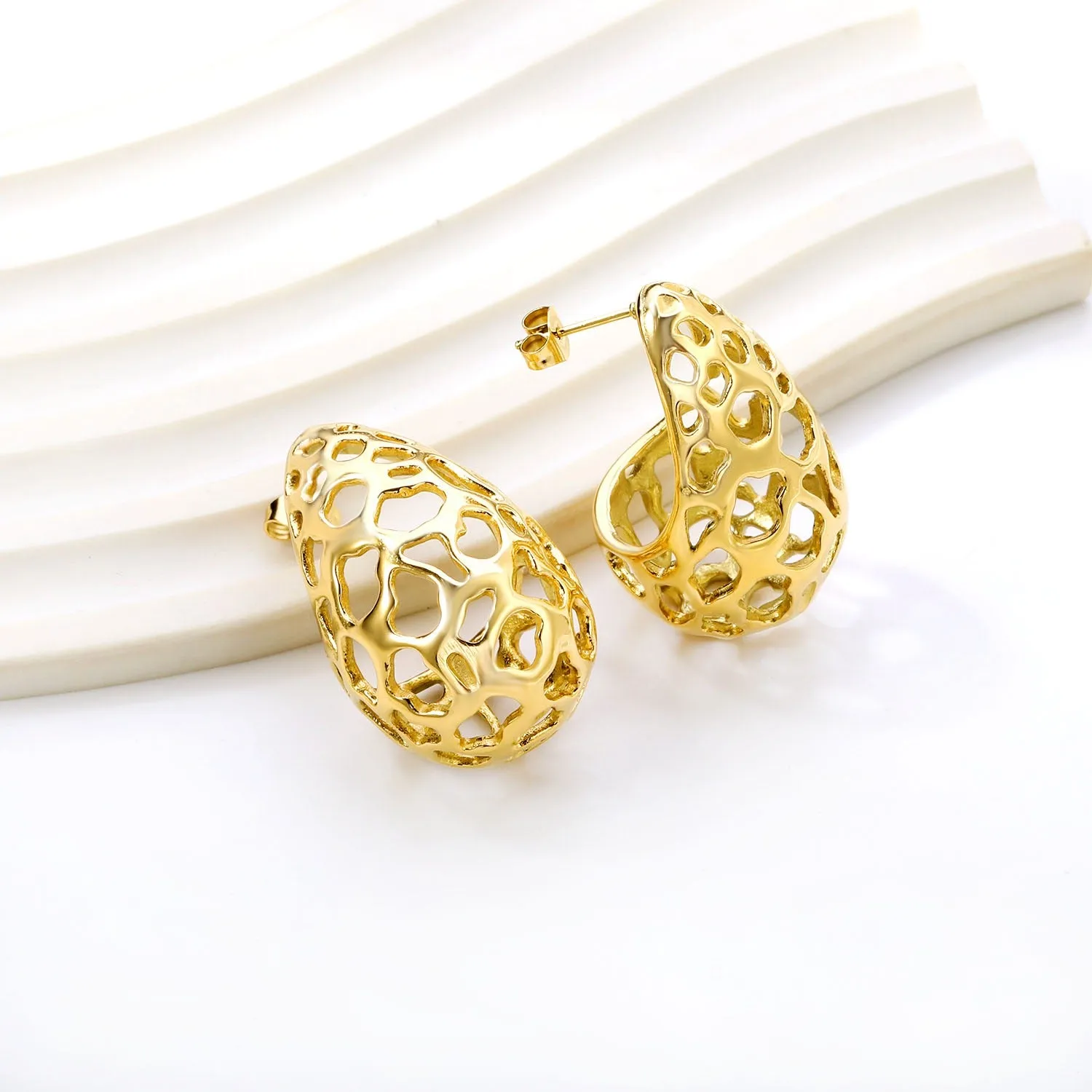 Italian Lace Horn 18K Gold PVD Earrings