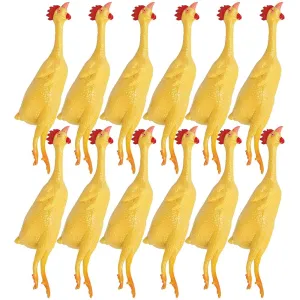 Kicko Mini Rubber Stretch Chickens - 12 Pack - 8 Inch - for Kids, Party Favors, Stocking