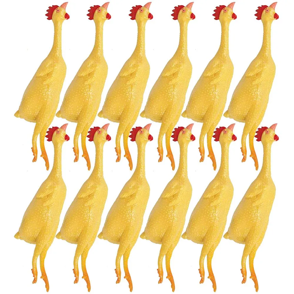 Kicko Mini Rubber Stretch Chickens - 12 Pack - 8 Inch - for Kids, Party Favors, Stocking