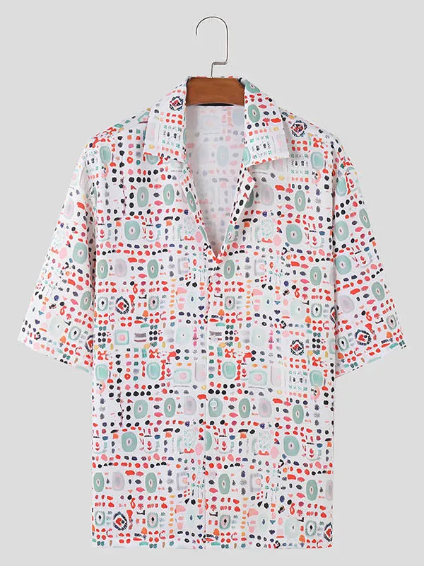 Mens Fashion Dot Print Short Sleeve Shirt SKUK69977