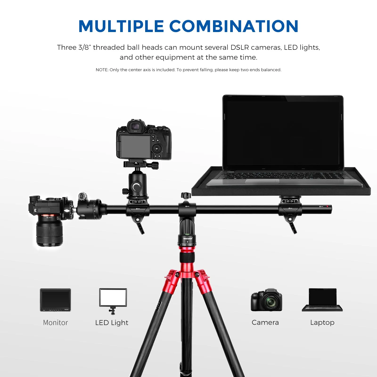 NEEWER 25"/30'' 62cm/76cm Horizontal Tripod Center Axis