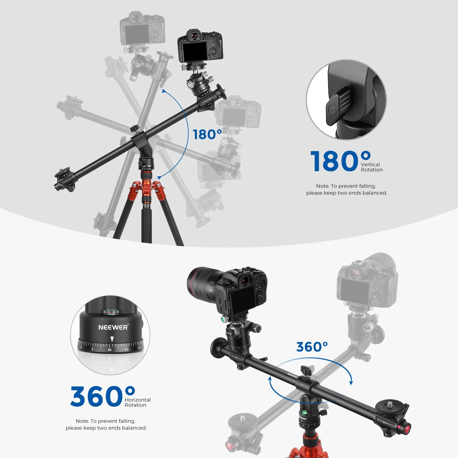 NEEWER 25"/30'' 62cm/76cm Horizontal Tripod Center Axis