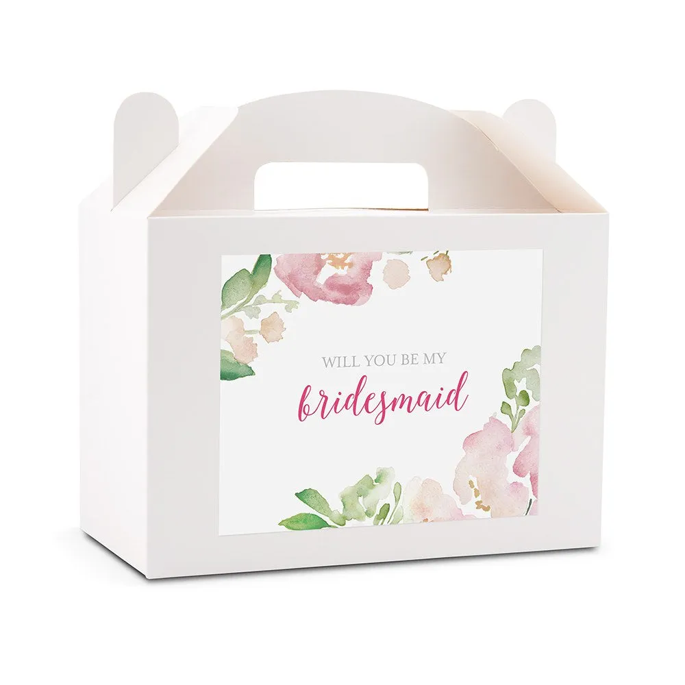 PERSONALIZED WHITE RECTANGLE PAPER BOX WITH HANDLE - FLORAL GARDEN PARTY