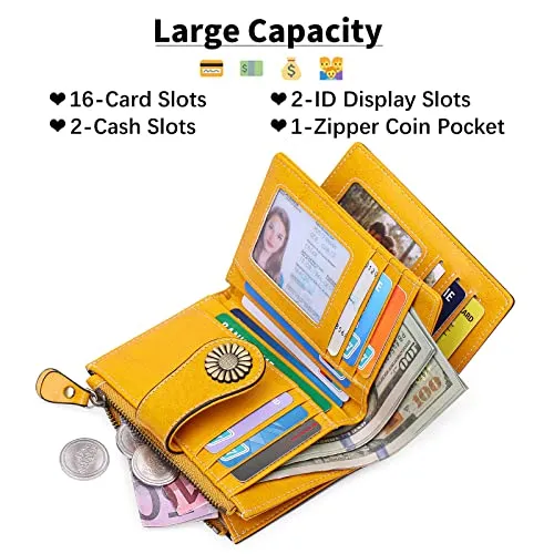 SENDEFN Small Womens Wallet Leather Bifold Card Holder RFID Blocking with Zipper Coin Pocket